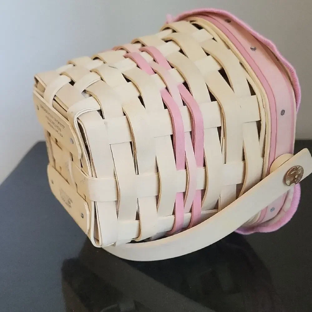 Longaberger Hope Basket Handwoven Basket with Pink Trim Vimtage 2001